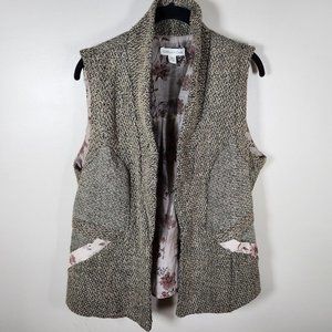 Coldwater Creek Vest Womens 16 Brown Tweed Knit Adjustable Floral Cottagecore